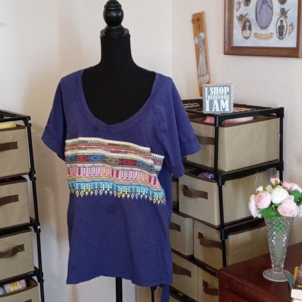Indigo Thread Co. Tee Shirt with Embroidered Detail in Front